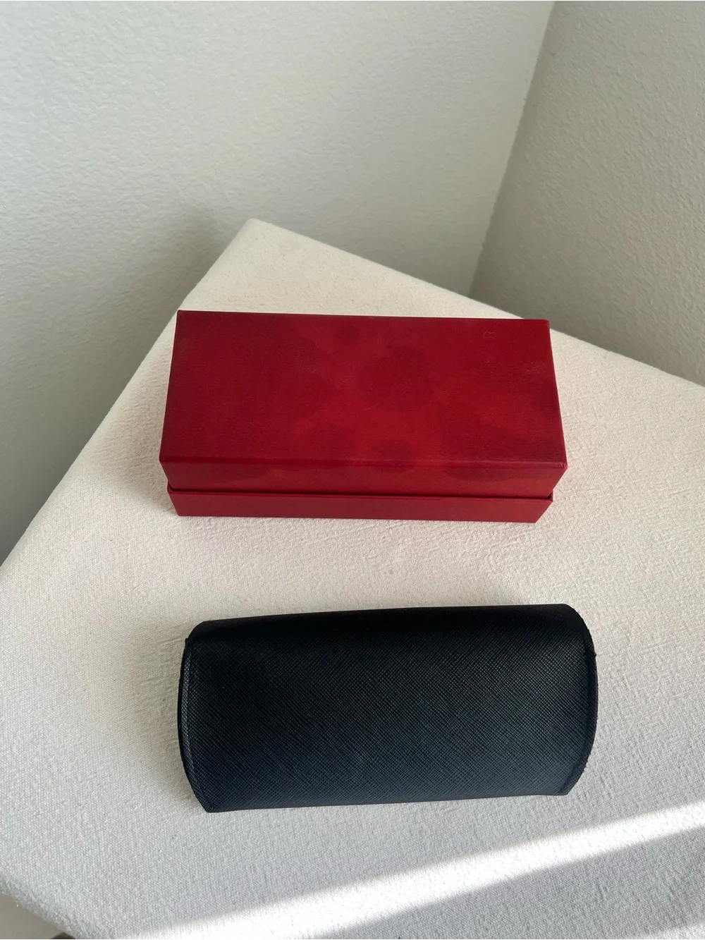 Salvatore Ferragamo Black Leather Sunglasses Case with Red Box